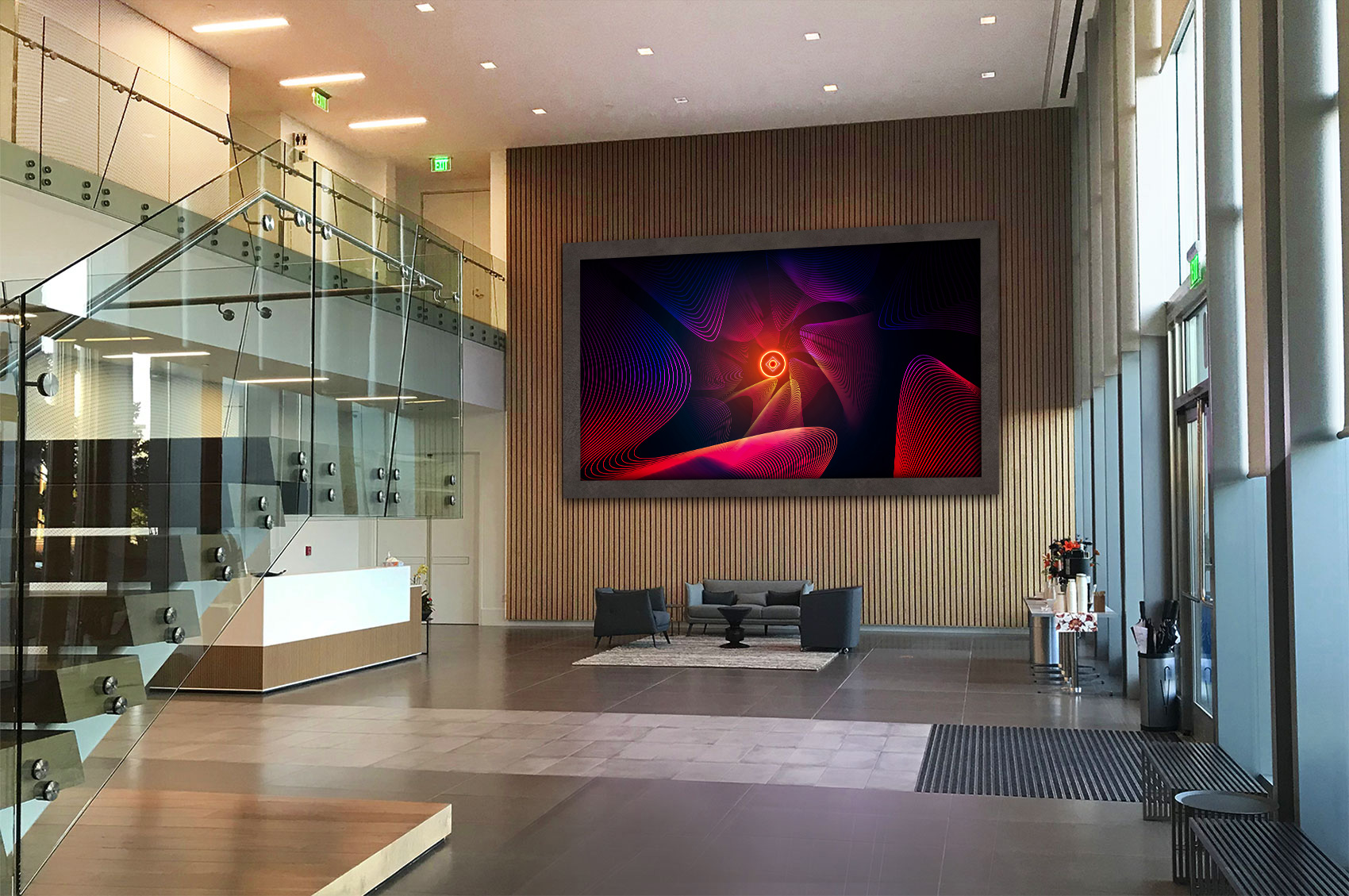 Display led con cornice in legno effetto pelle